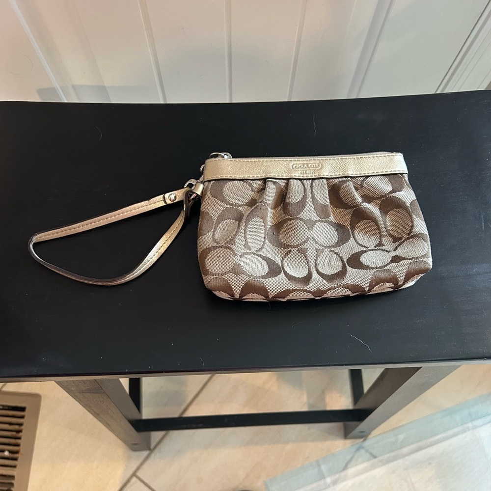 Coach Tan and Cream Signature Wristlet